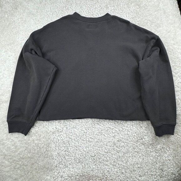 American Eagle Lace Up Fleece Cropped Sweatshirt Charcoal Gray - Picture 3 of 9